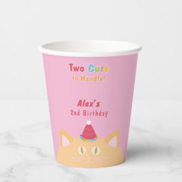 Vasos De Papel Gato "Dos Cute para Manejar" 2do Cumpleaños Rosa
