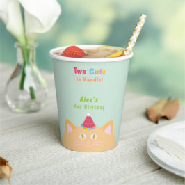 Vasos De Papel Gato "Dos Cute para Manejar" 2do Cumpleaños Verde