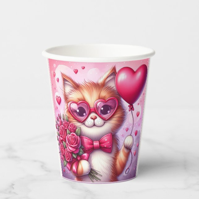 Vasos De Papel Gato El día de San Valentín/gatito (Anverso)