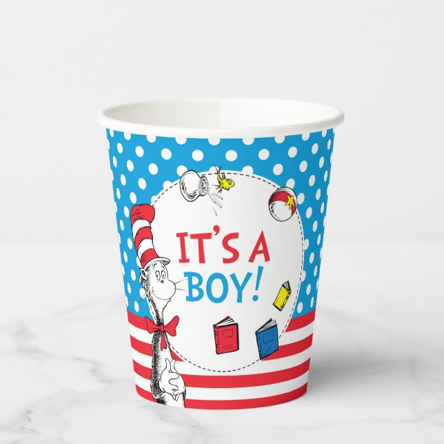 Vasos De Papel Gato en el Gorra | Es un Boy Baby Shower (Izquierda)