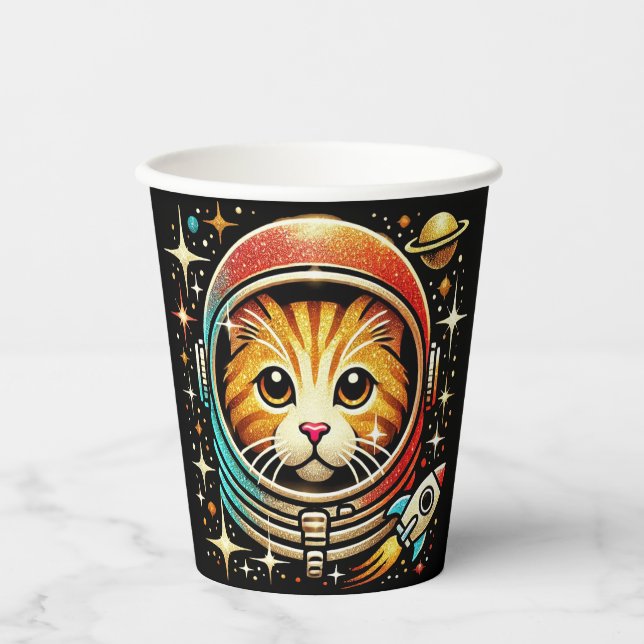 Vasos De Papel ¡Gato en la taza de papel espacial! (Anverso)
