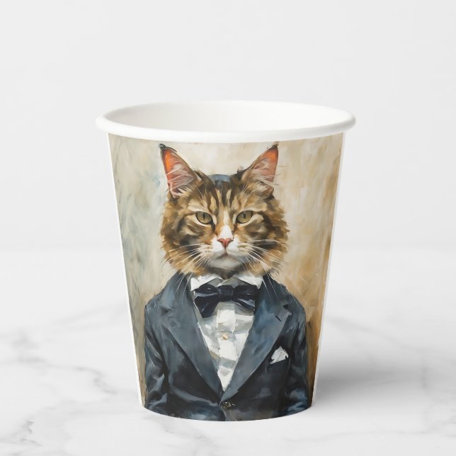 Vasos De Papel Gato en un traje (Anverso)