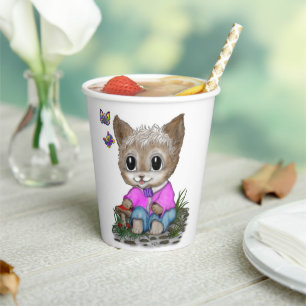 Vasos De Papel Gato Gatito Bonito y Mariposa
