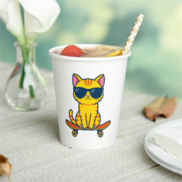 Vasos De Papel Gato genial de monopatín con gafas de sol Cartoon 