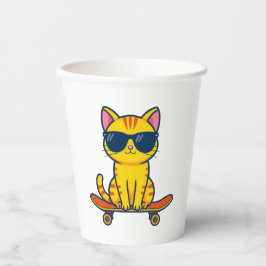 Vasos De Papel Gato genial de monopatín con gafas de sol Cartoon