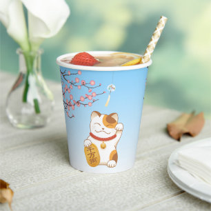 Vasos De Papel Gato japonés con suerte de calico, Maneki Neko