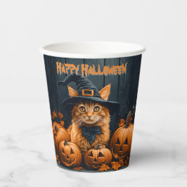 Vasos De Papel Gato jengibre con calabazas Halloween
