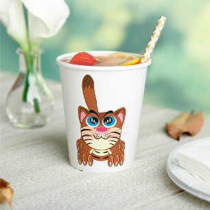 Vasos De Papel Gato juguetón con los ojos azules, divertido Kitty