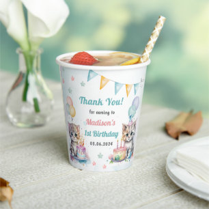 Vasos De Papel Gato Kitty 1 cumpleaños