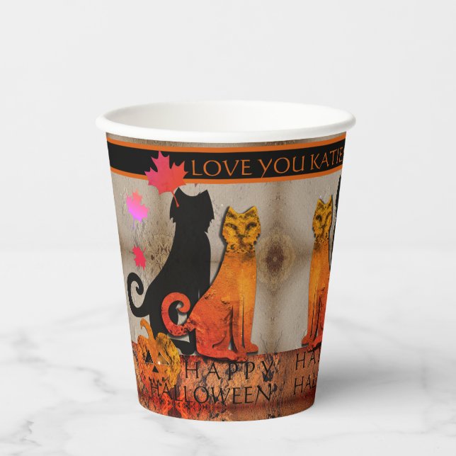 Vasos De Papel Gato Kitty de Halloween (Anverso)