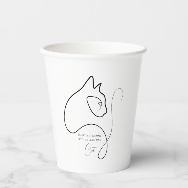 Vasos De Papel Gato Minimalista negro y blanco (Anverso)