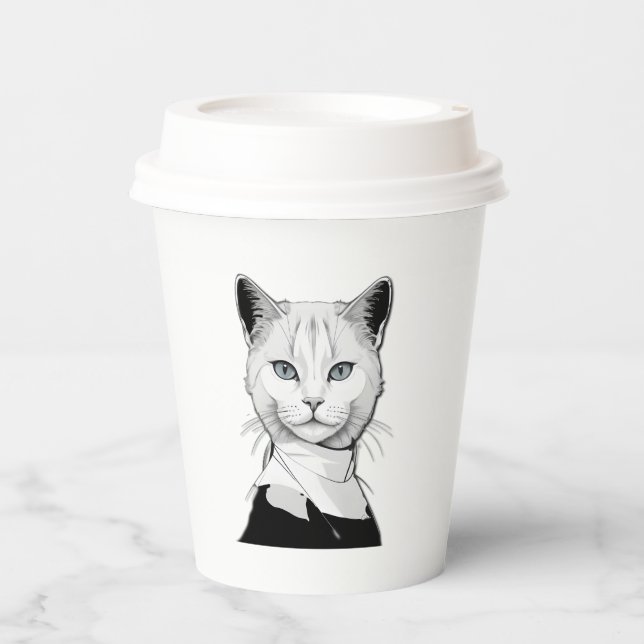 Vasos De Papel Gato místico blanco y negro de Salem (Anverso)
