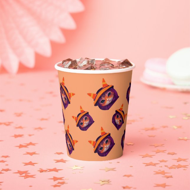 Vasos De Papel Gato naranja con fiesta de Halloween Gorra Bruja M (in situ)