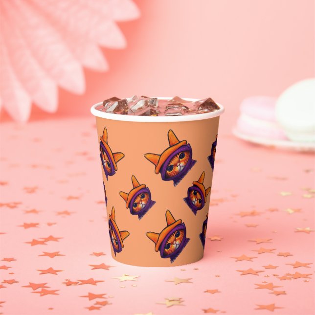 Vasos De Papel Gato naranja con fiesta de Halloween Gorra Bruja M (in situ)