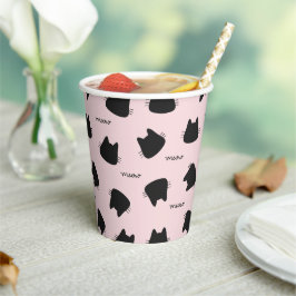 Vasos De Papel Gato Negro Adorable Patrón Rosa Meow Gatito