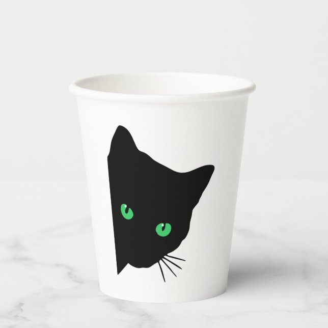 Vasos De Papel gato negro con ojos verdes (Anverso)