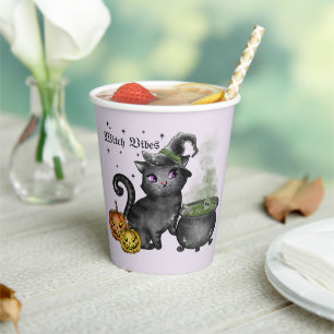 Vasos De Papel Gato negro de bruja   Vibes de bruja