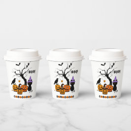 Vasos De Papel Gato negro de Halloween con calabazas lindas