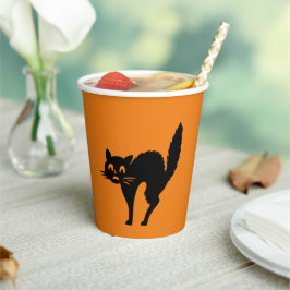 Vasos De Papel Gato negro de Halloween negro y naranja espeluznan