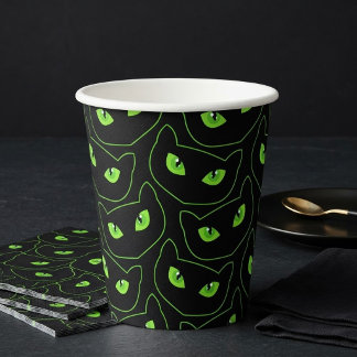 Vasos De Papel Gato negro espeluznante ojos verdes neón Halloween