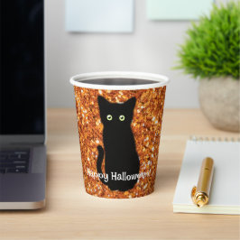Vasos De Papel Gato negro, lindo gatito, brillante purpurina nara