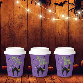 Vasos De Papel Gato negro no tan asustado con Gorra de bruja mora