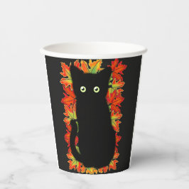 Vasos De Papel Gato negro, patrón de hojas de otoño, diversión de