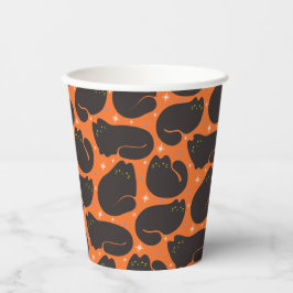 Vasos De Papel Gato Negro Retro en Naranja