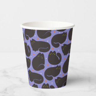 Vasos De Papel Gato Negro Retro en Púrpura