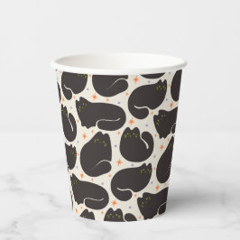 Vasos De Papel Gato negro retro sobre crema claro