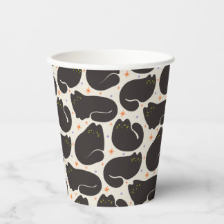 Vasos De Papel Gato negro retro sobre crema claro