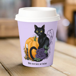 Vasos De Papel Gato Negro Rosa Púrpura Calabaza Otoño