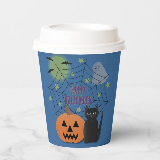 Vasos De Papel Gato negro y calabaza no asusta Halloween (Anverso)