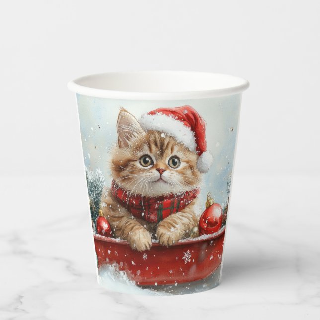 Vasos De Papel Gato persa encorvado deja que nieve Navidades (Anverso)