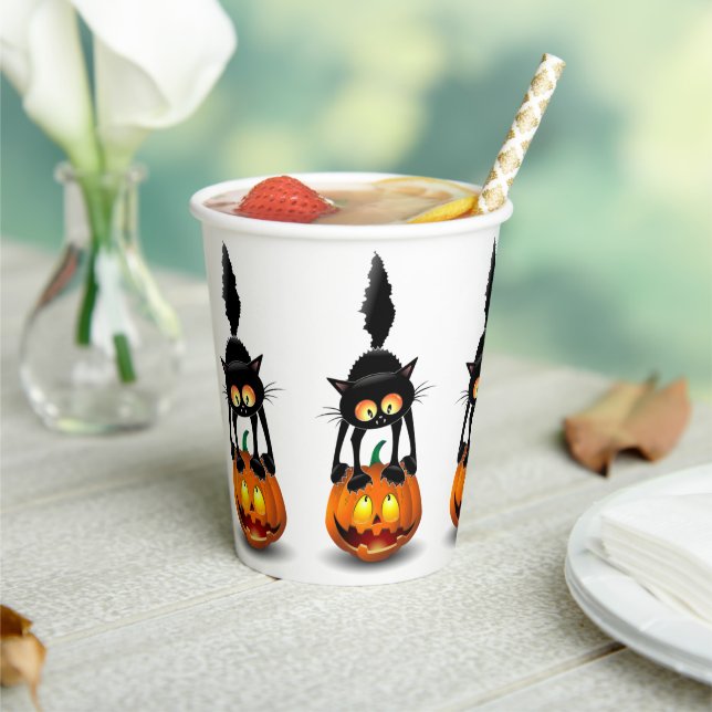 Vasos De Papel Gato Personalizado asustado de Halloween en calaba (in situ)
