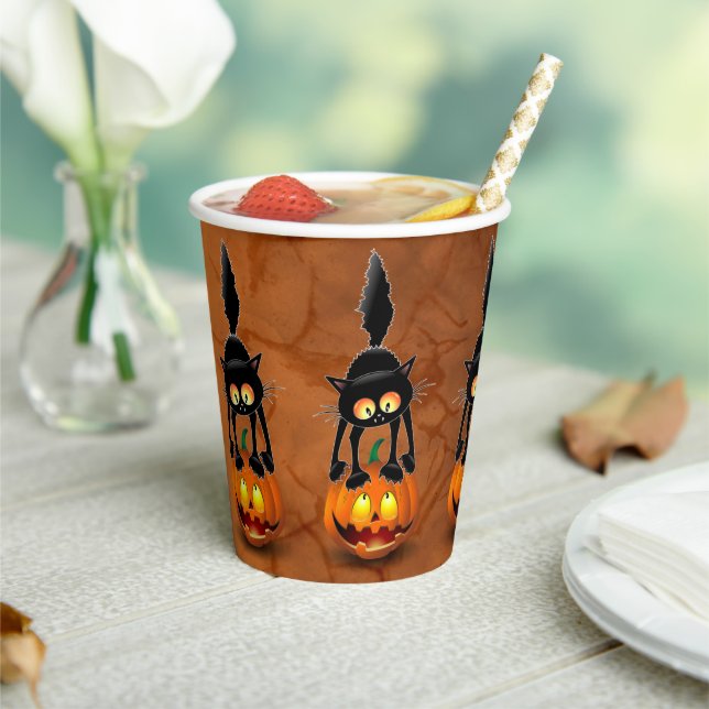 Vasos De Papel Gato Personalizado asustado de Halloween en calaba (in situ)