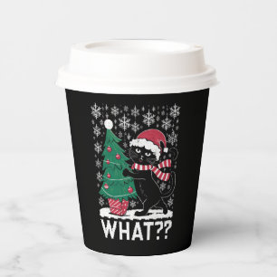 Vasos De Papel Gato Qué divertido gato negro empujando árbol de N