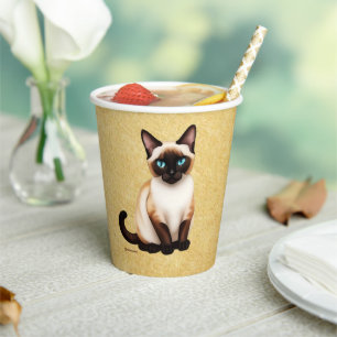Vasos De Papel Gato Siamés En Papel Antiguo