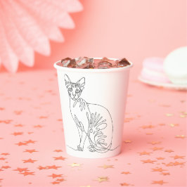 Vasos De Papel Gato Sphynx Dibujado a Mano - Arte de Línea Minima