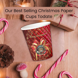 Vasos De Papel Gato Vintage con Sombrero de Santa Navidad