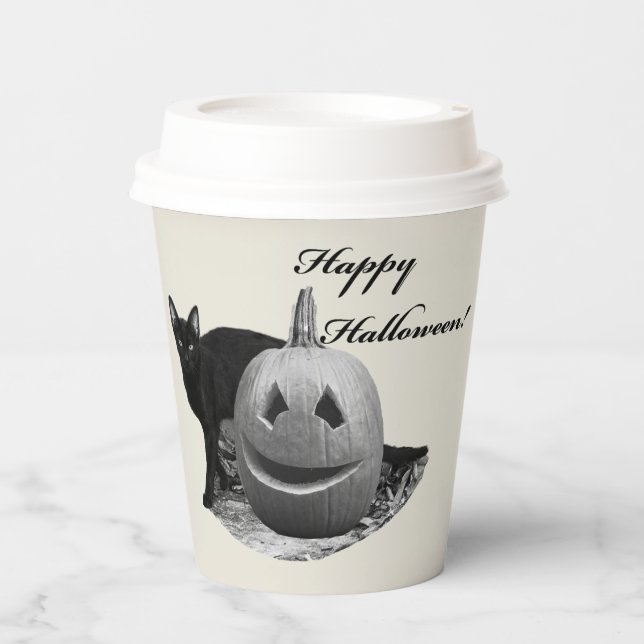 Vasos De Papel Gato y calabaza Feliz Halloween (Anverso)