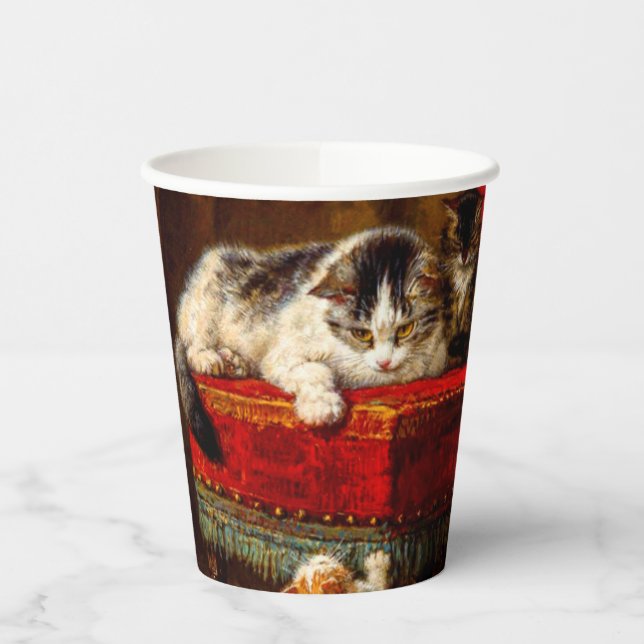Vasos De Papel Gato y gatitos jugando con silla (Izquierda)