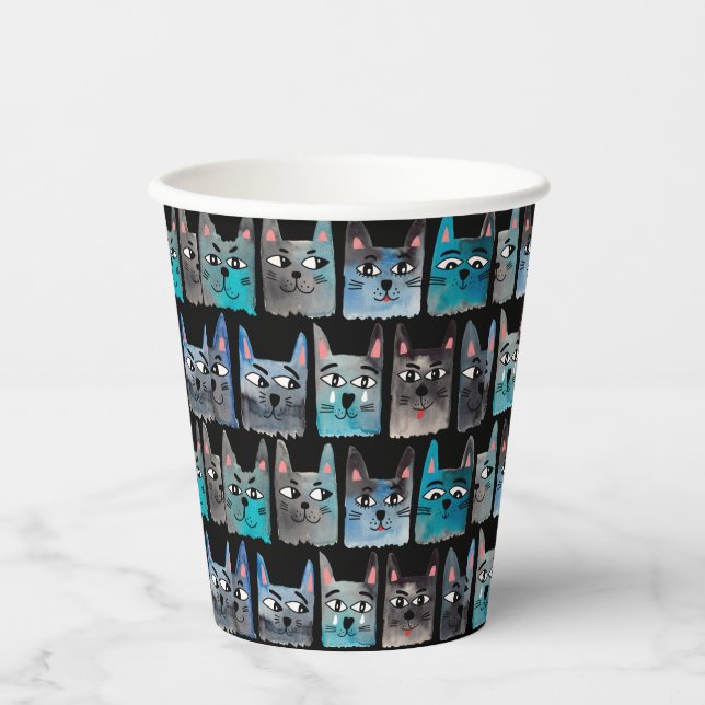 Vasos De Papel Gatos azules (Anverso)