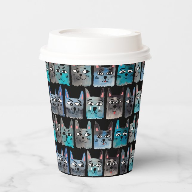 Vasos De Papel Gatos azules (Anverso)