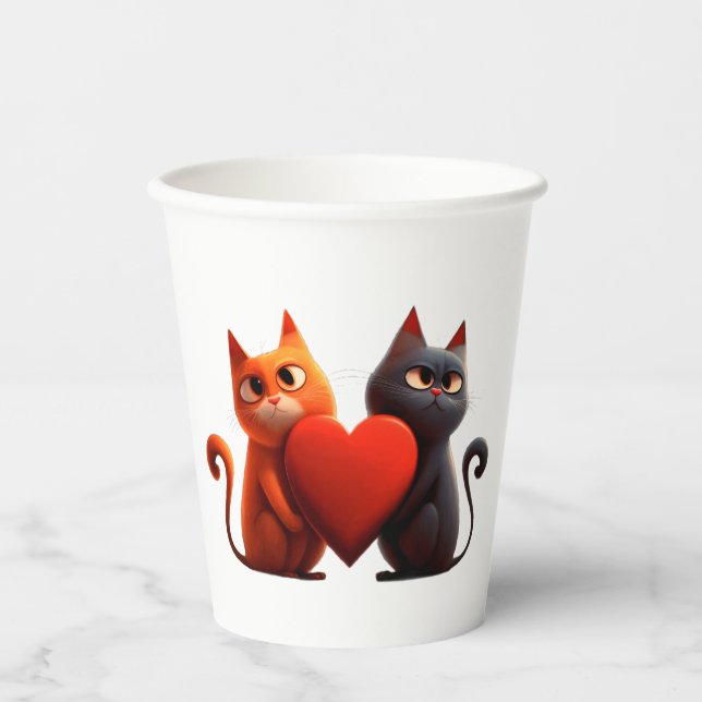 Vasos De Papel Gatos, corazón, mascota (Anverso)
