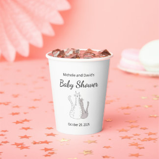 Vasos De Papel Gatos cortos gemelos Baby Shower Neutrales