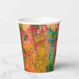 Vasos De Papel Gatos de acuarela Boho - Arte felino de tierra (2)