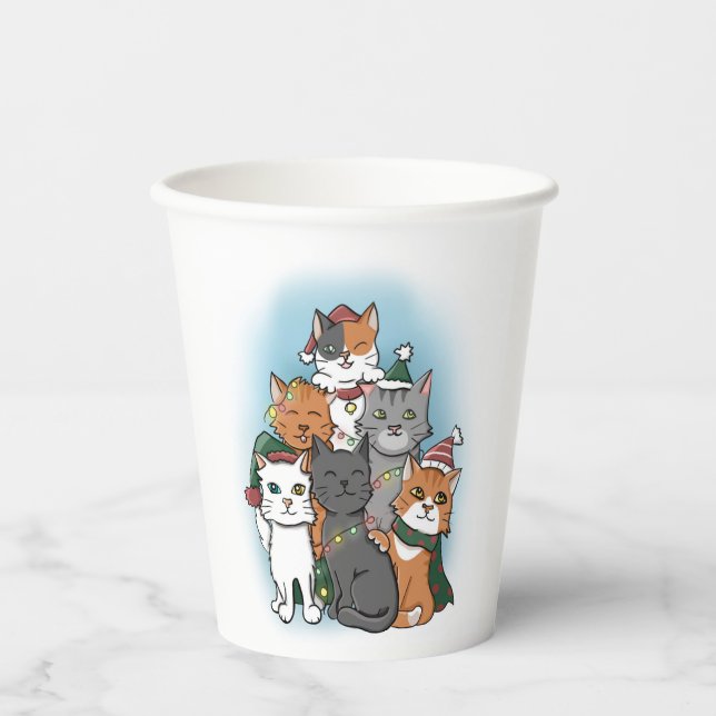 Vasos De Papel Gatos de Navidades pequeños dibujados a mano (Anverso)