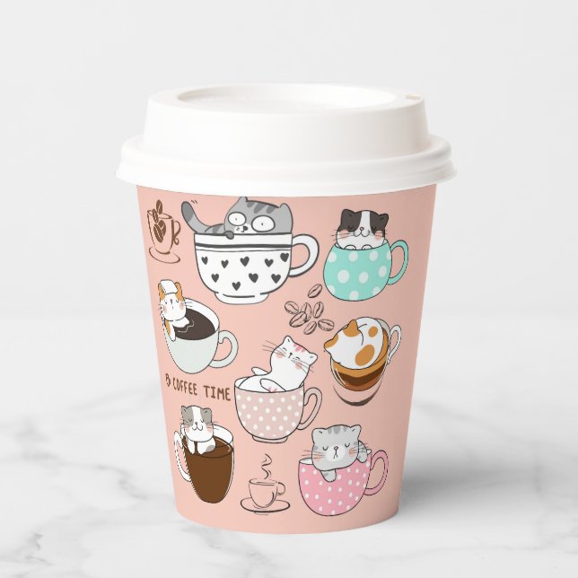 Vasos De Papel Gatos Divertidos Café (Anverso)