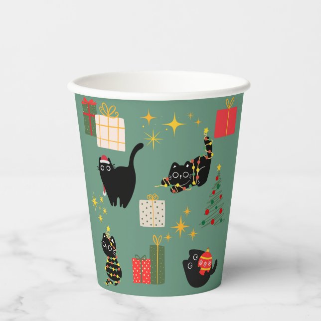 Vasos De Papel Gatos divertidos de Navidad (Anverso)
